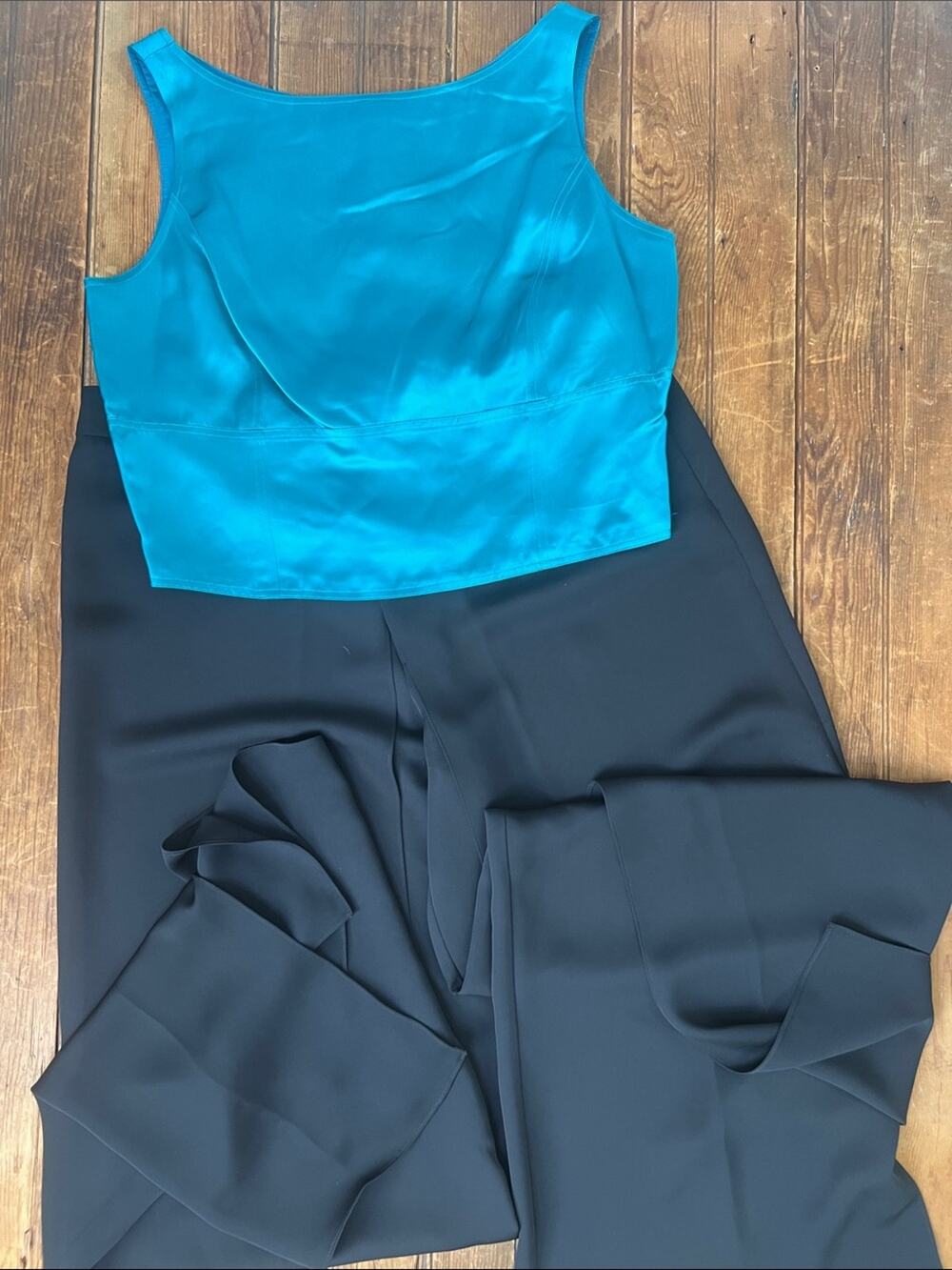 Dana Buchman Teal Satin Cropped Tank and wide leg pants set